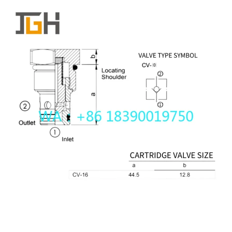JGH CV-16 Hydraulic Cartridge Check Valve
