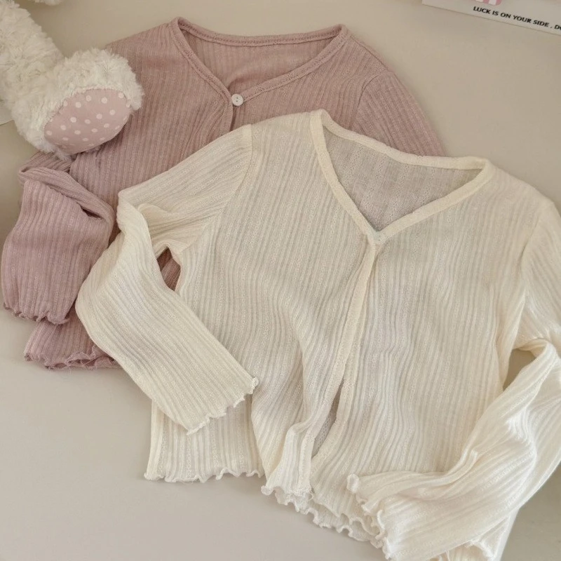 

Новый летний кардиган для девочек, ультратонкая куртка с длинными рукавами для малышей, однотонная солнцезащитная верхняя одежда, новинка