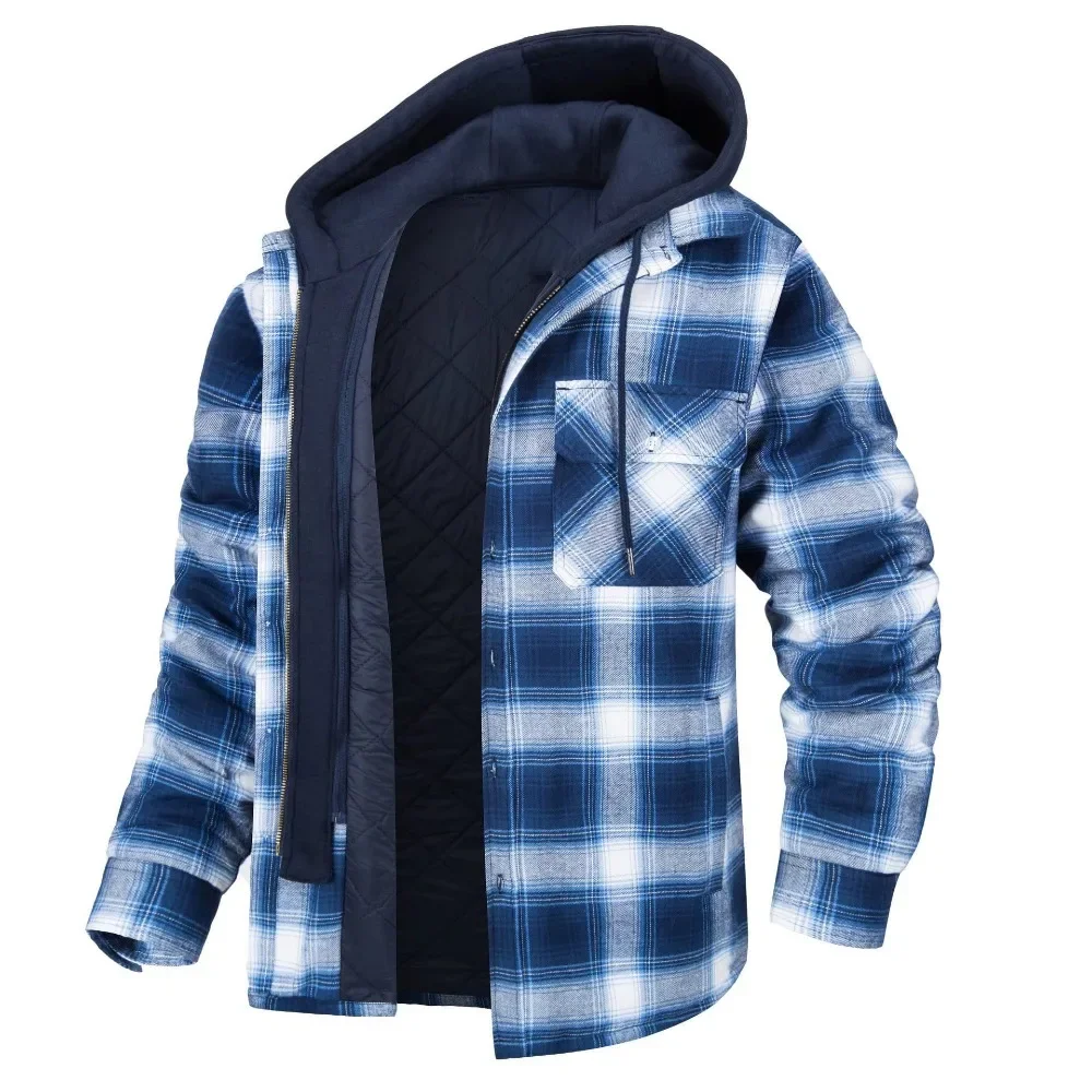 Men's Fleece Plaid Jacket Casual Loose Cotton Jacket Thicken Lining Flannel Warm Outwear Autumn Winter Work Coat Outerwear S-5XL