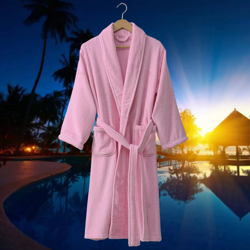 Cotton  Bathrobe Men Nightgown  XL Women Sleepwear Girls Boys Fleece Lovers Long Soft blue spring summer autumn