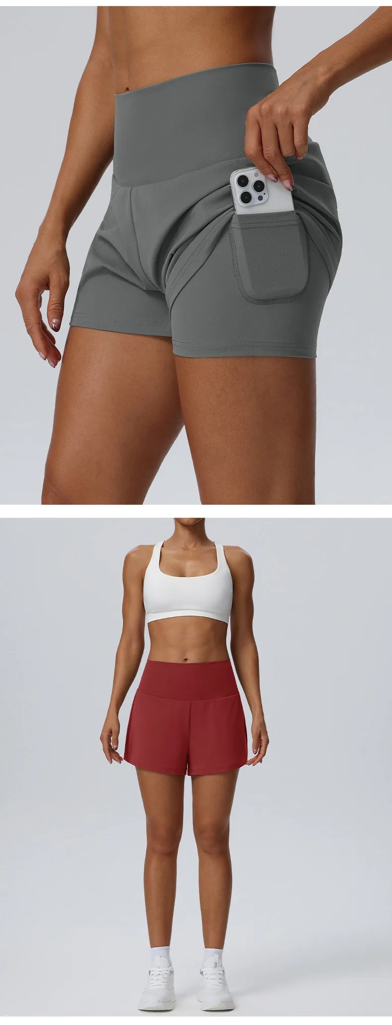 Women's Summer Loose Running Shorts 2-in-1Quick Dry Athletic Yoga Gym Shorts with Pockets Yoga Fitness Sports Shorts