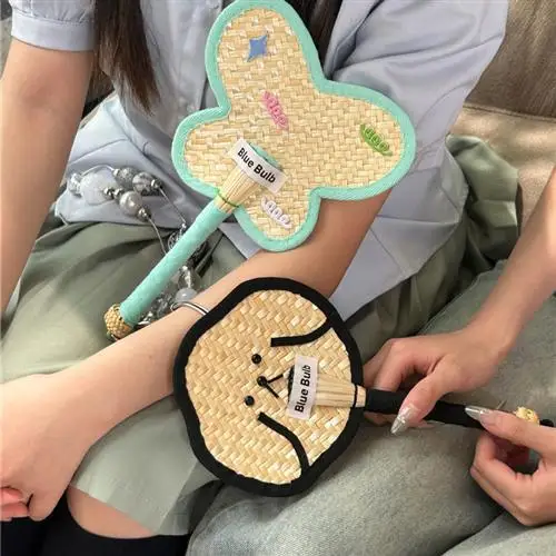 Summer  handheld creative dog  Internet celebrities with the same photo love hand-woven children's fun woven fan