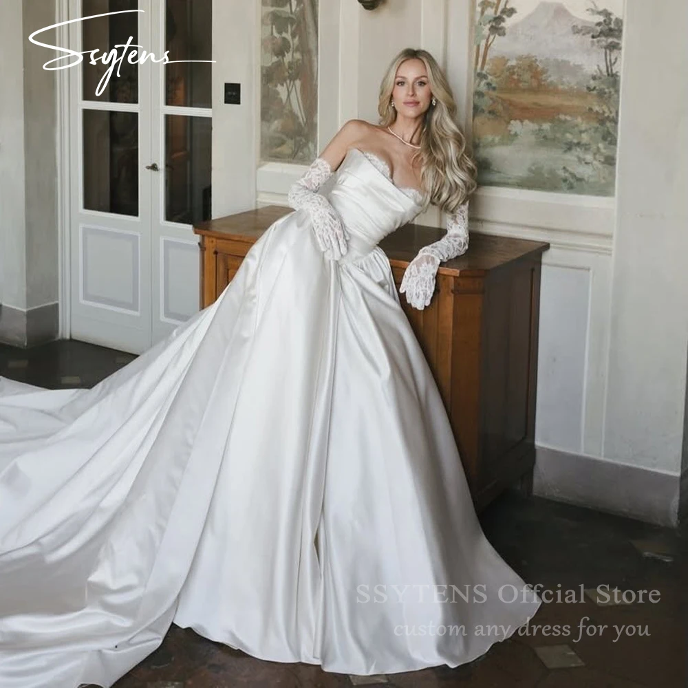 

SSYTENS Graceful lvory Satin Wedding Dresses Lace Sweetheart A Line Princess Bridal Gowns Women Elegant Bride Dress Customized