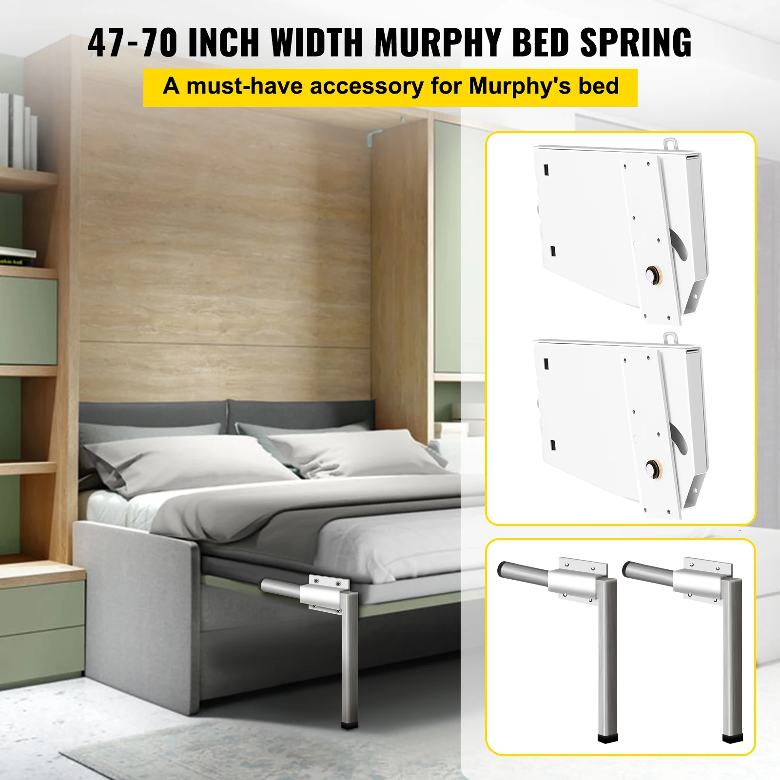 VEVOR DIY Murphy Bed Hardware Kit Vertical Mounting Wall Bed Spring Mechanism Heavy Duty King Queen Bed Support Hardware DIY Kit