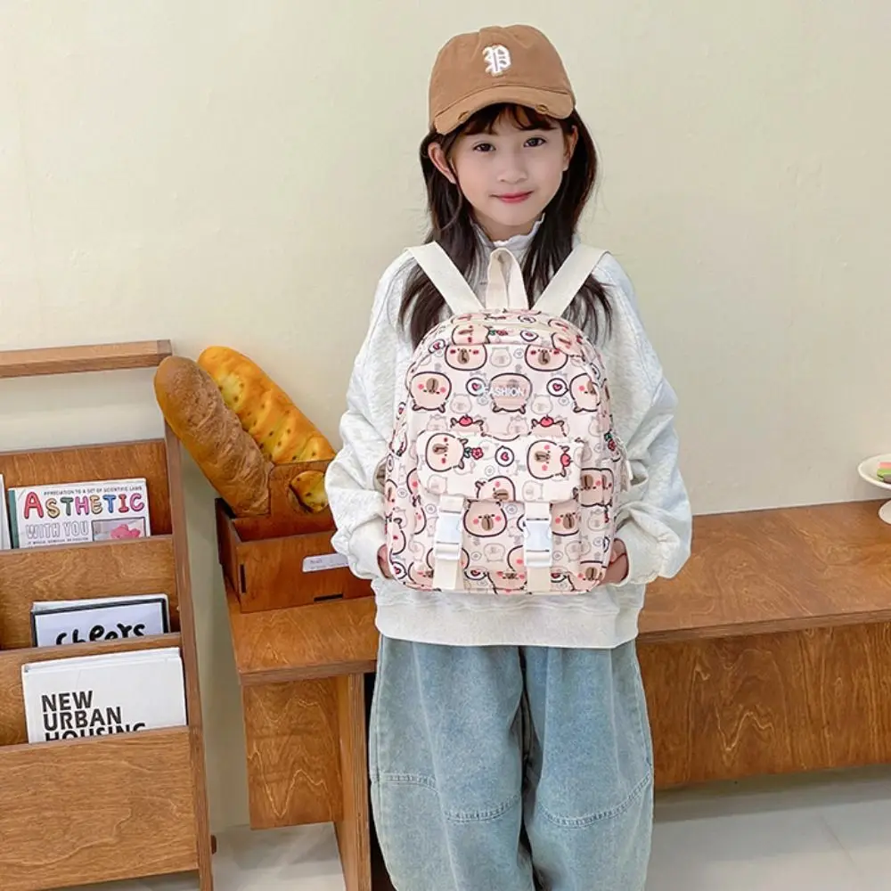 

Large Capacity Capybara Nylon Backpack Printing Wide Straps Children's School Bag Lightweight Korean Style Student's Book Bag