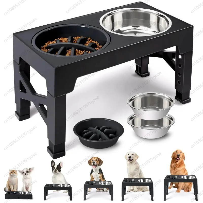 Elevated Dog Feeder Adjustable Raised Stand with Double Stainless Steel Bowls for Small Medium Large Dogs