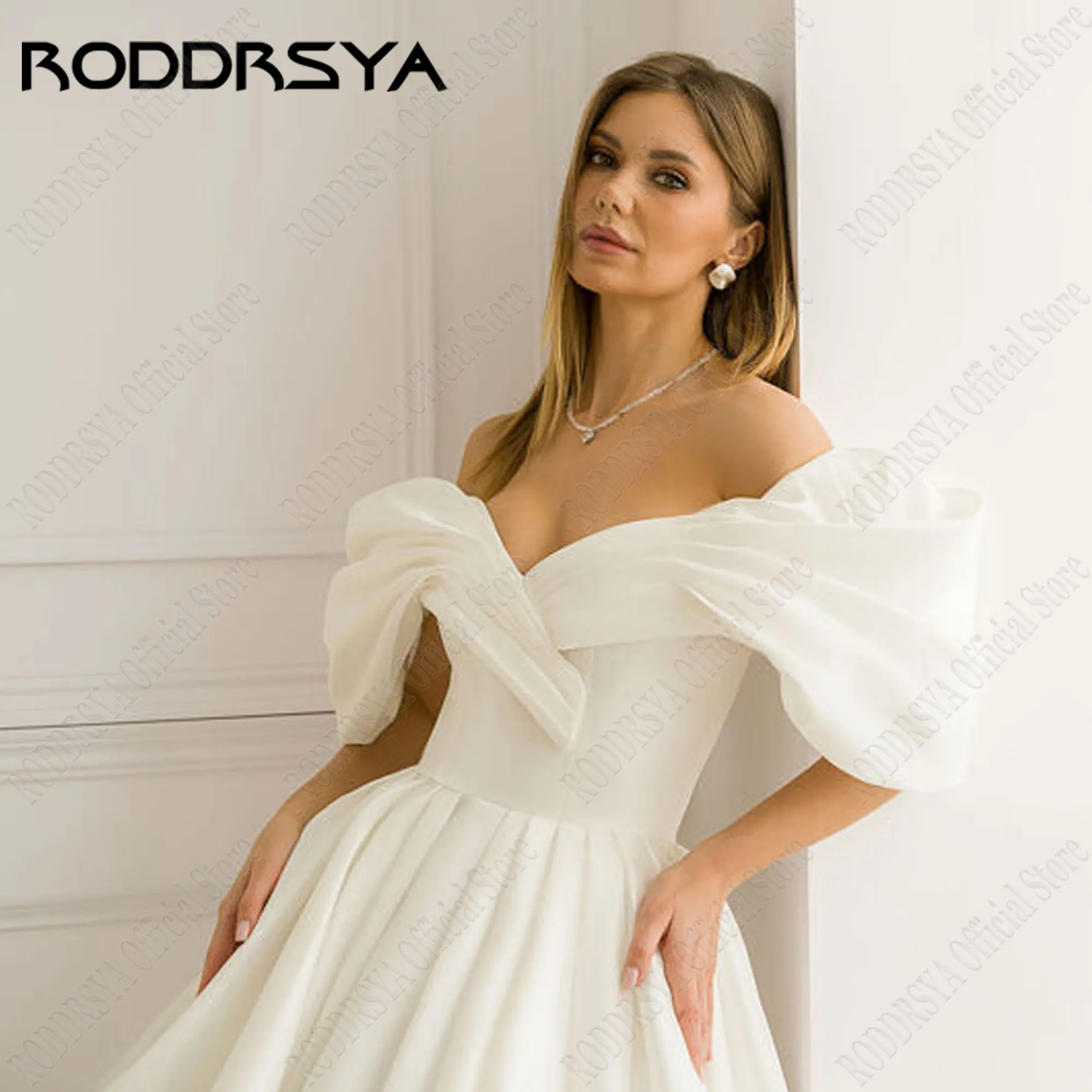 RODDRSYA-Robe de mariée courte en satin, ligne A, à lacets, au-dessus du genou, col en V, 2025Roddrsya hors épaule robe de mariée courte 2025 satin a - ligne lacets robe de mariée au - dessus du genou col en V vestido