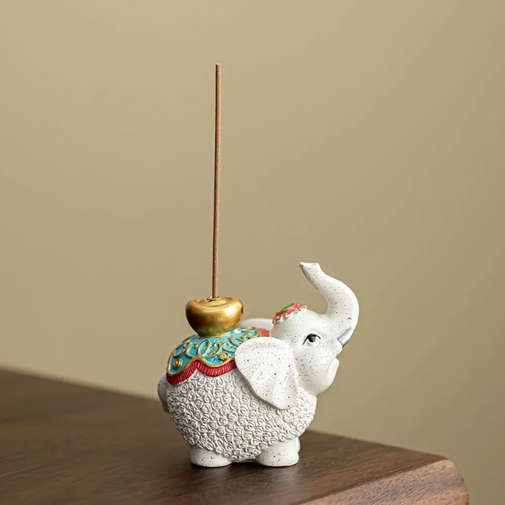 Vintage Cloisonne Style Lucky Elephant Incense Burner Thai Style Sleep Aid Elephant Censer Holder Resin Ornament