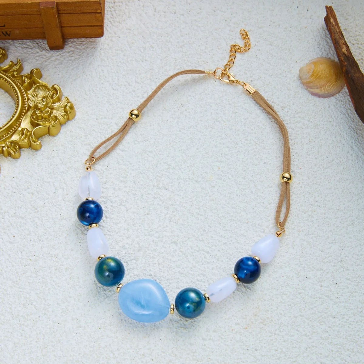 Ins Vintage Mehrfarbige Unregelmäßige Acrylperlen-Halskette für Damen und Herren, Handgefertigte Samtkette, Harzperlen-Choker, Ästhetischer Schmuck – Detail 25
