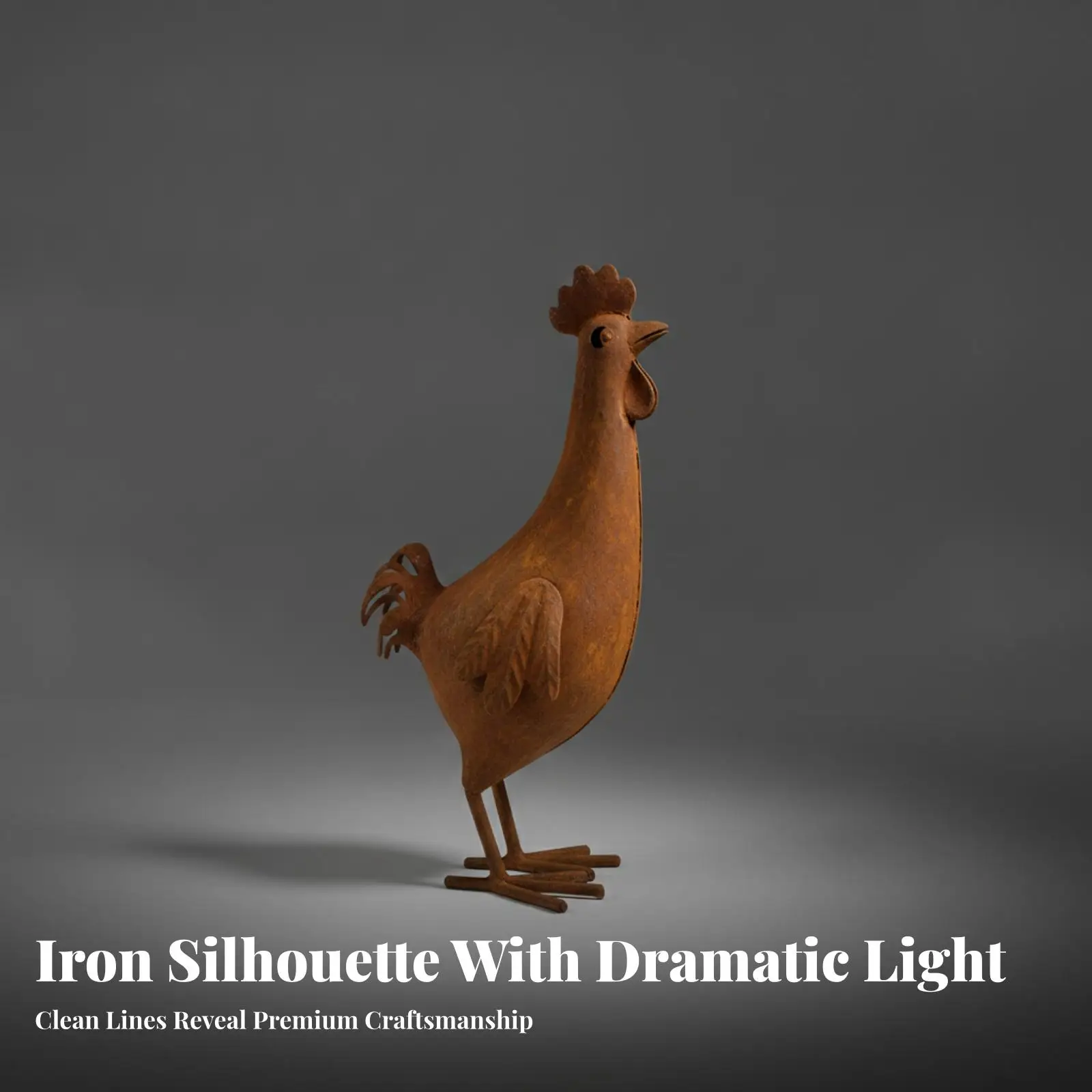 Decorative Rooster Statue Iron Chicken Garden Decor Rustic Metal Bird for Outdoor Patio Backyard Shelf Accent