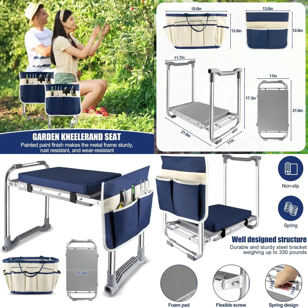 

Складная садовая подушка и сиденье, плюшевая подкладка, облегчение боли в коленях и спине, прочный садовый табурет с двумя большими сумками для инструментов, идентификатор