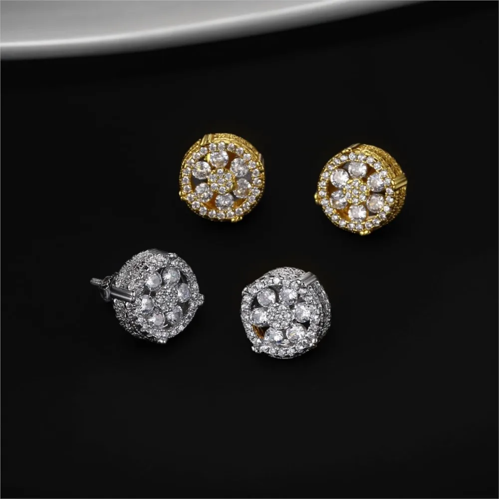 Hiphop Shiny Cubic Zirconia Earrings For Men Women Gold Color Punk Round Earings Gift Daily Wearable Jewelry Accecrories OHE154