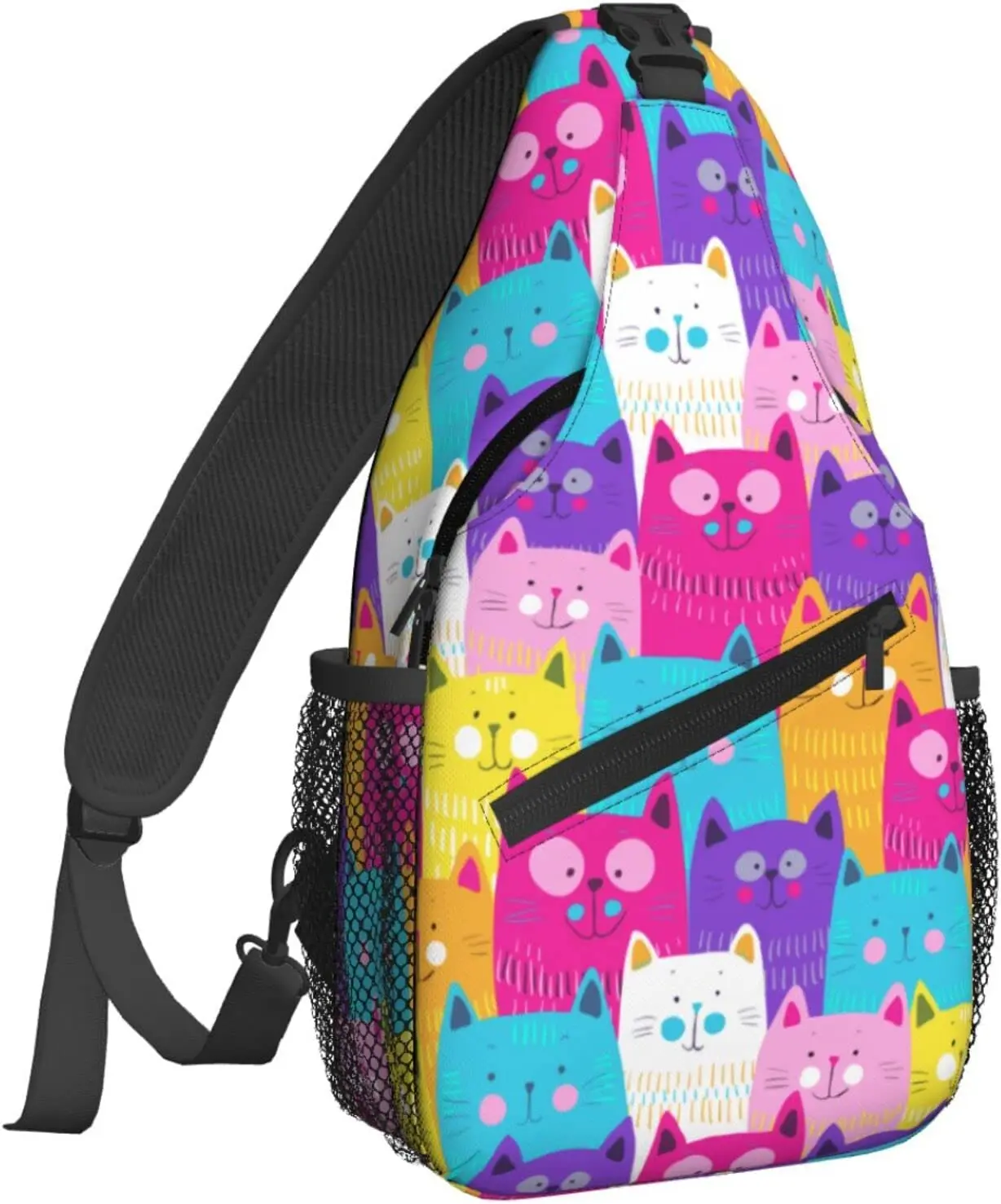 

Famame Colorful Cartoon Cat Sling Backpack Chest Bag Crossbody Shoulder Bag Gym Cycling Travel Hiking Daypack For Men Women