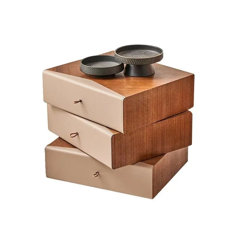 طاولة بجانب السرير مصممة من جلد الجوز وطاولة بجانب السرير إيطالية بسيطة