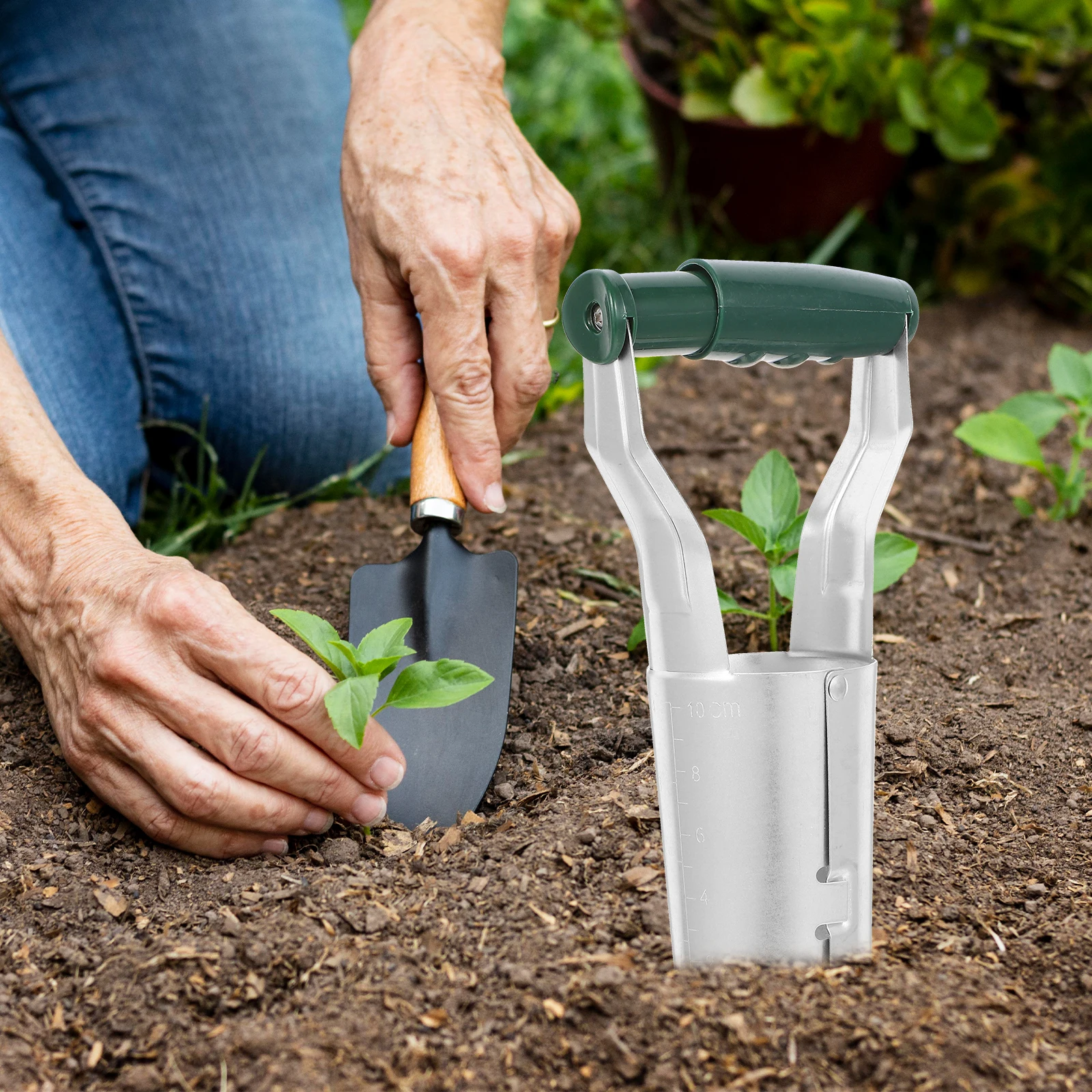 

Stainless Steel Planting Tool Tube hold Transplanting Tool held Cylinder Wood H Shovel Durable Flower Tools