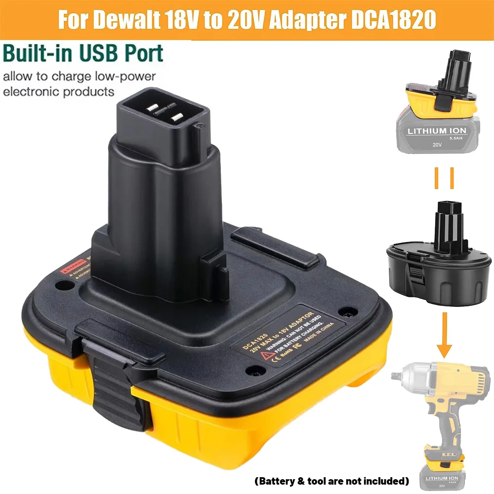 

20V to 18V Adapter for DeWalt Tools Suitable for 20v MAX XR Battery DCB200 DCB201 DCB203 with USB-A Output Port