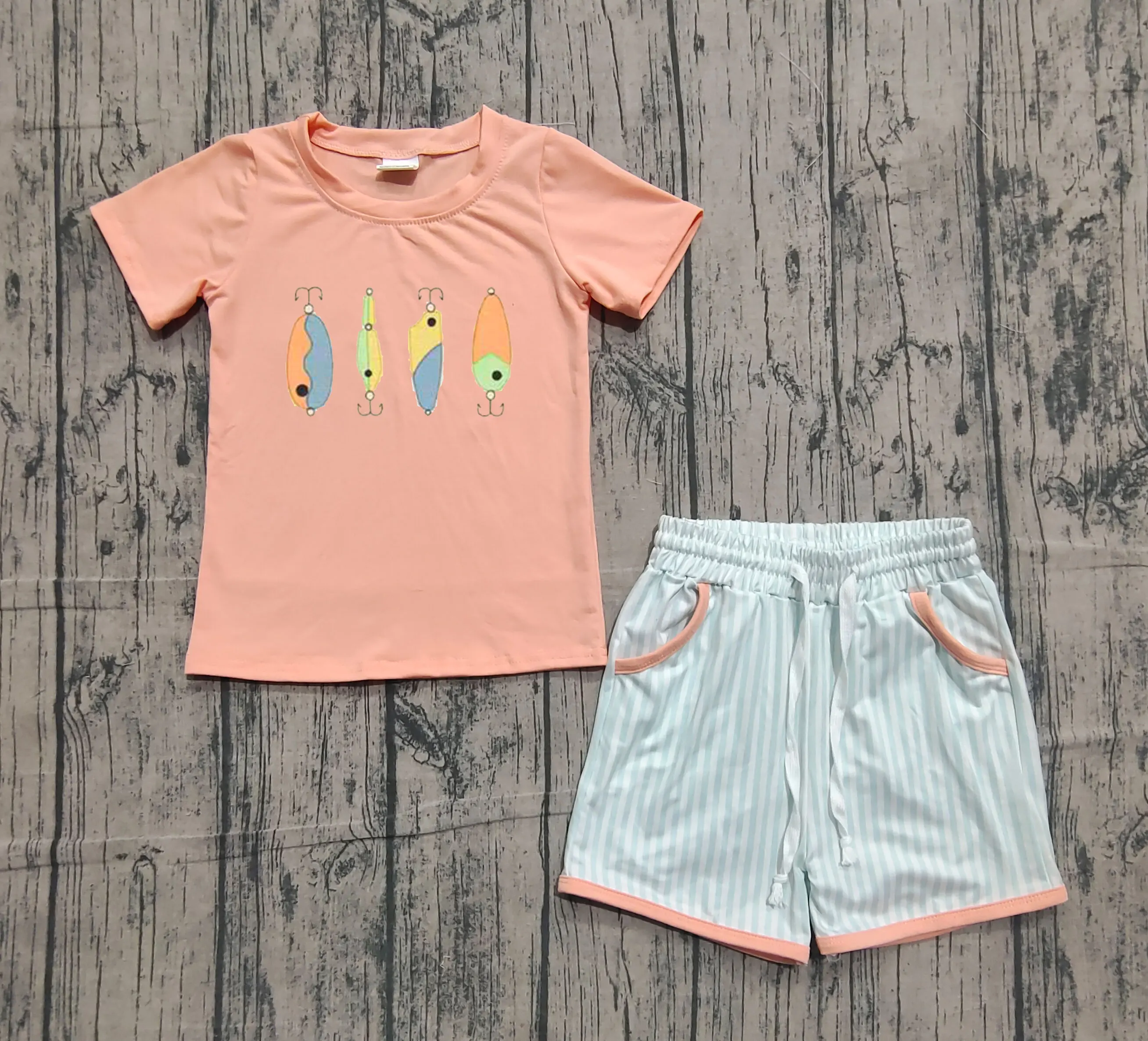 

Z1113-12 BSSO1606 Kids Outfit Short Sleeve Top With Shorts Set Embroidery Print Children Boutique Clothes