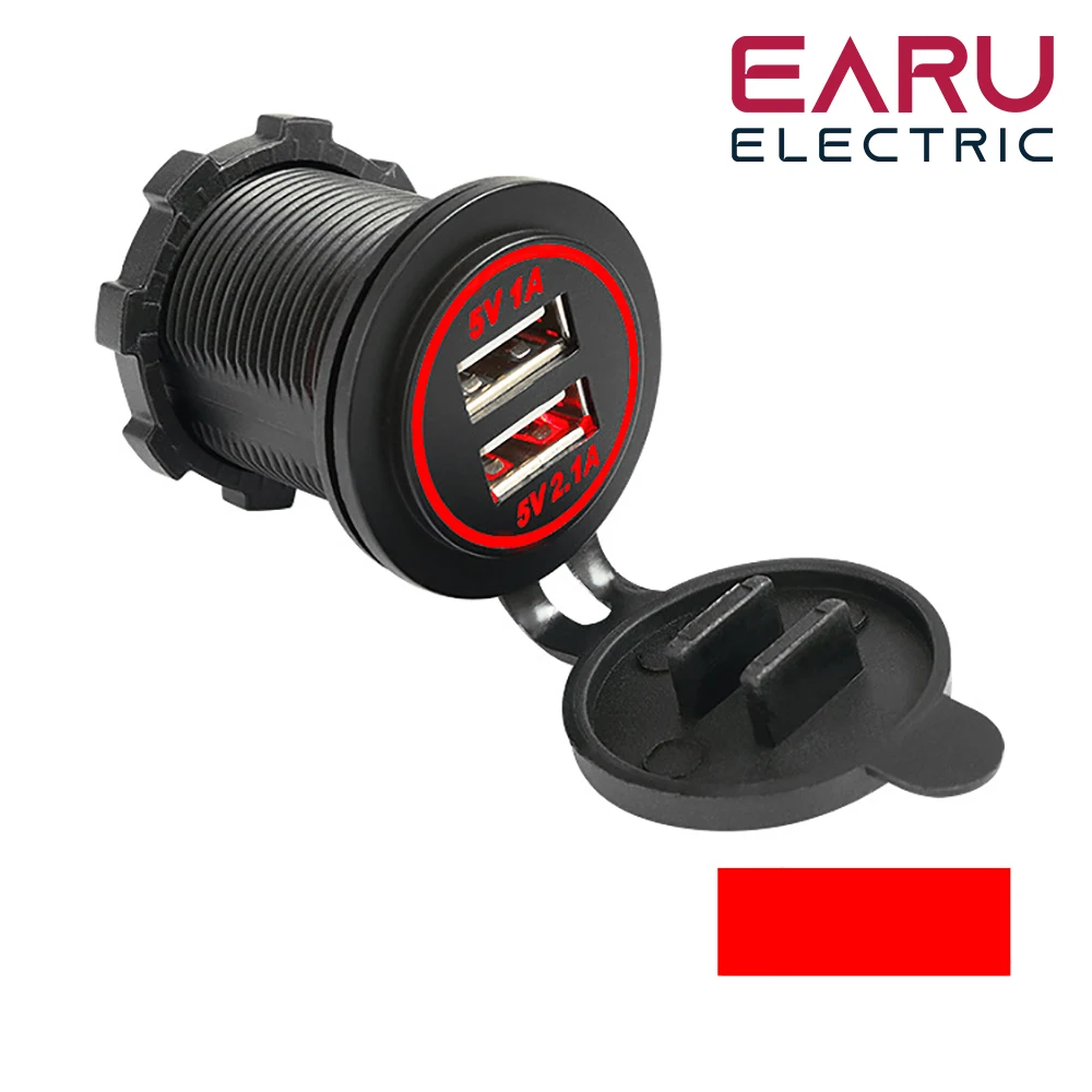 

12V-24V Dual USB Car accessories 5V 3.1A Car Charger with Panel Waterproof Power Adapter Socket Outlet for Car Marine Motorcycle