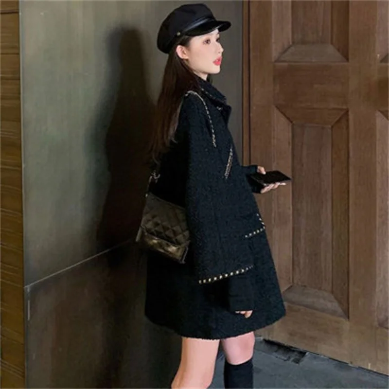 Woolen Thick Coat Women's Autumn Winter 2022 Autumn Winter New Small Fragrant Style Medium Long Woolen Coat to Cover The Flesh X