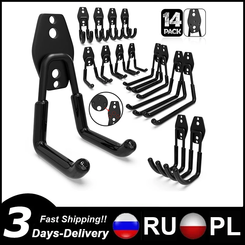 

14PC Heavy Duty Metal Garage Hook Organizer Wall Mount Bicycle Hanger Hooks Wall Mount Anti-slip Storage Hook For Ladders Tools