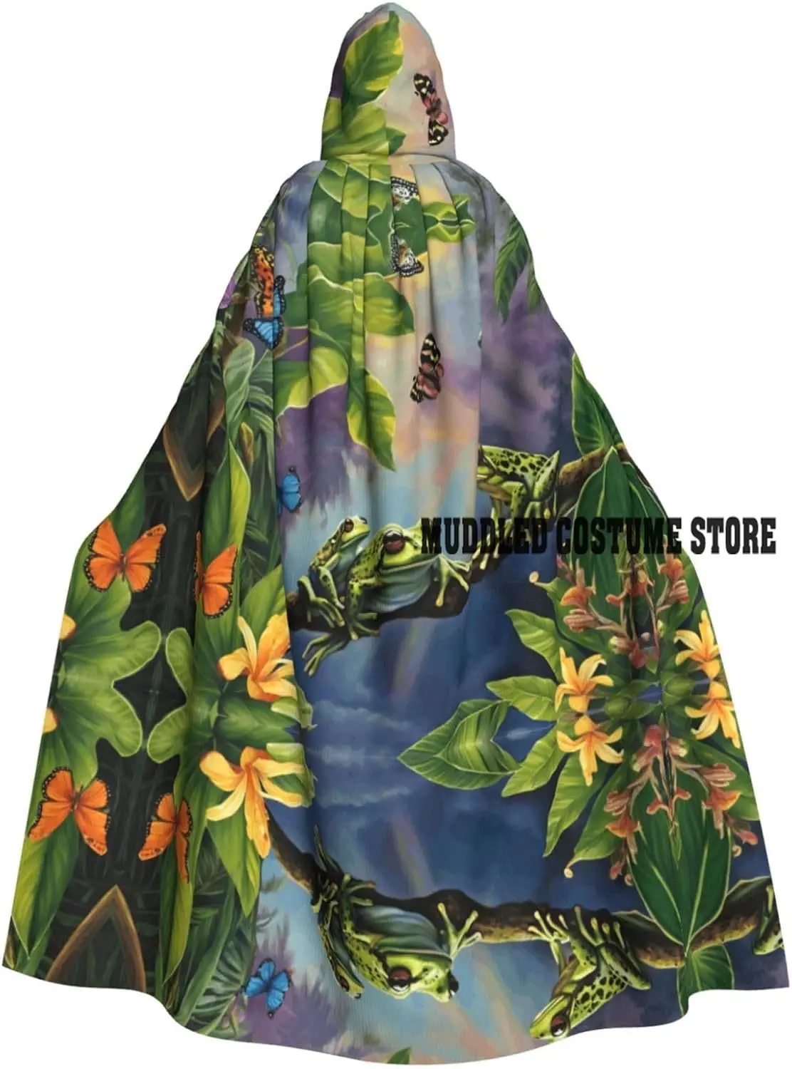 

Many Frogs Sing on The Branches Summer Butterflies Water Unisex Adults Hooded Halloween Cloak Costumes Party Cape