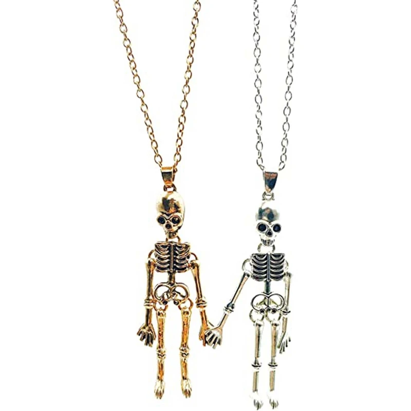 2Pcs Friendship Skeleton Skull Necklaces BFF Jewlery Halloween Skull Necklace for Best Friends Bestie Sister Couples