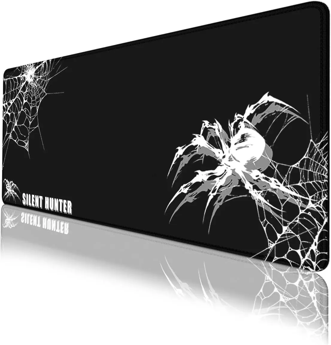 Horror Spider Gaming Mouse Pad, Dark Black‑and‑White Spider Cobweb Hunter Themed Print, Non‑Slip Smooth Edge Mat for Home Gaming