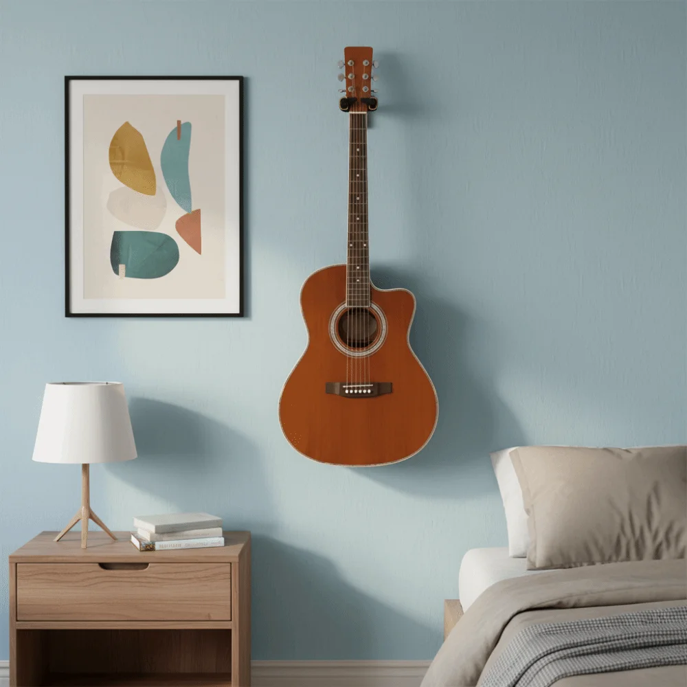 Colgador de guitarra de Metal, Base de madera, estantes de guitarra autoblocantes por gravedad, desmontable con cuerda de esponja, estante de almacenamiento de instrumentos