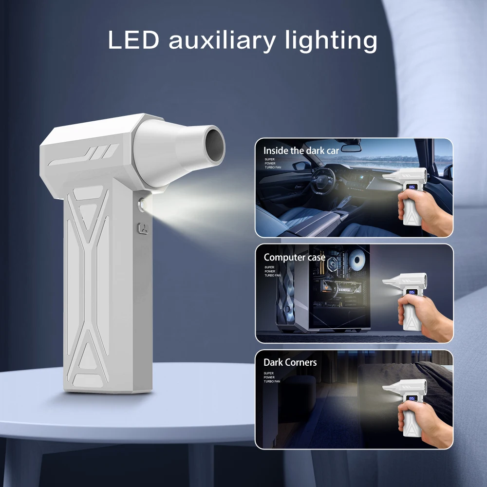 

【2026 P70 Белый воздуходув】4-скоростной турбовентилятор с LED-подсветкой и индикатором заряда батареи, беспроводной пылесос для сжатого воздуха, 110000 об/мин