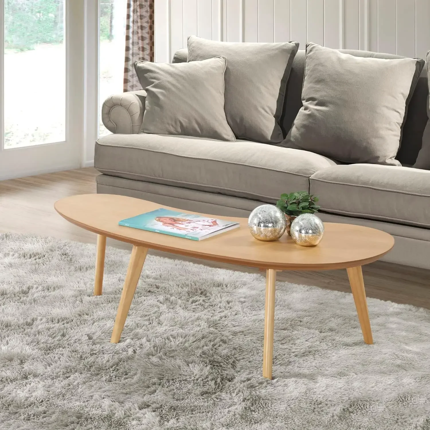 Modern Abstract Shaped Coffee Table/Solid Wood/Oak Finish