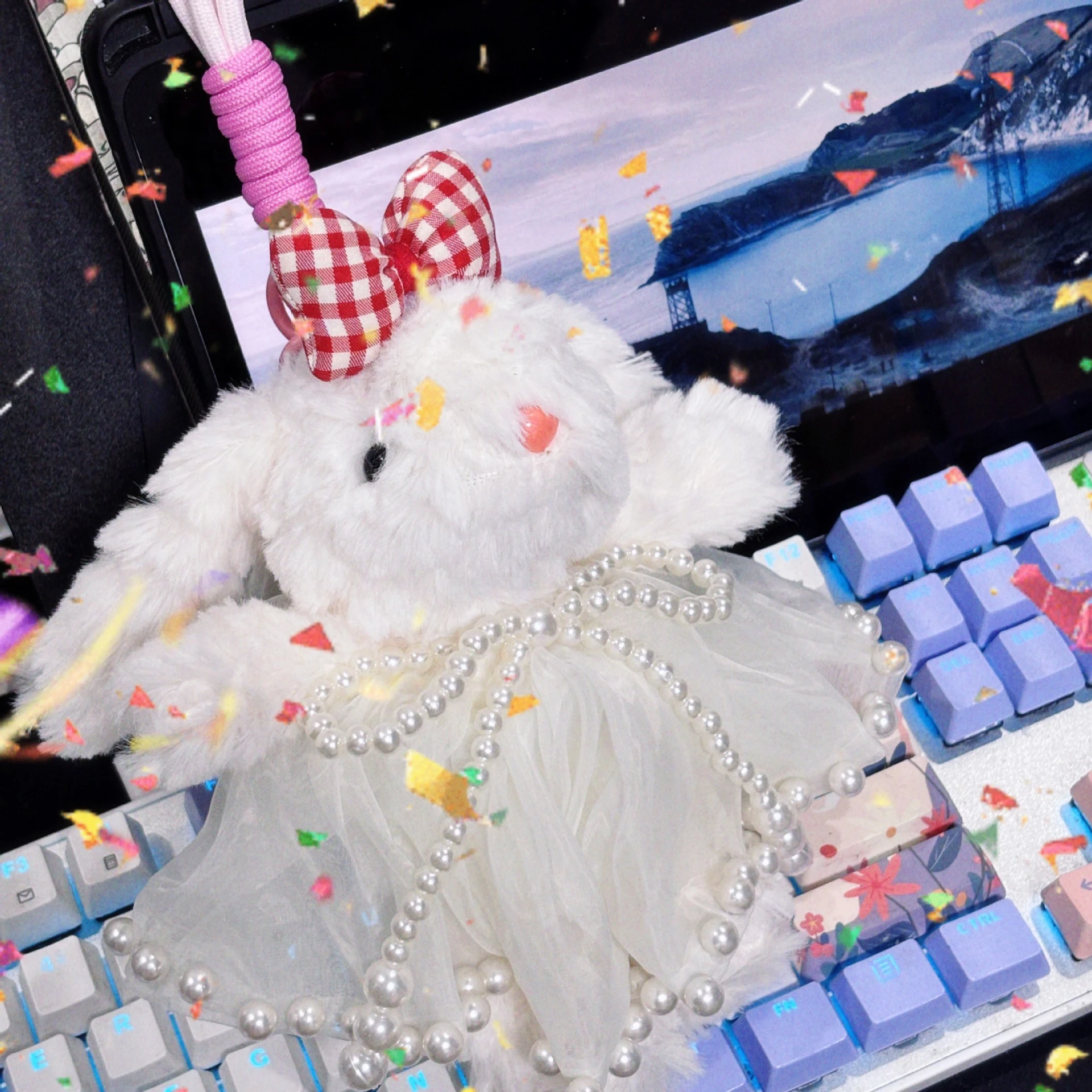 ハンドヘルドフラワーハンギングイヤーラビットバックパックペンダントぬいぐるみおもちゃぬいぐるみ車吊り下げ装飾かわいい女の子の誕生日サプライズDIYギフト