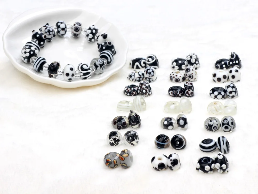 Black Color Series 2/4/6PCS/LOT Mixed Style Handmade Lampwork Glass Beads For Crafts Charm Bracelets/Earring DIY Jewelry Making