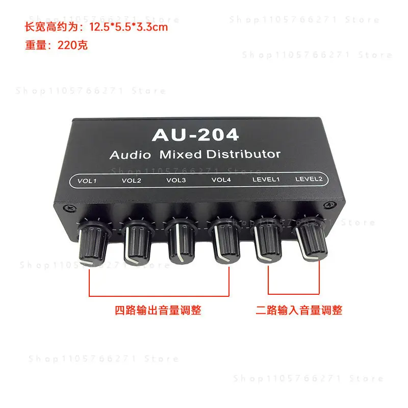New Stereo Audio Mixer 2 Input 4 Output Independent Volume Control for Headphones and Power Amplifiers