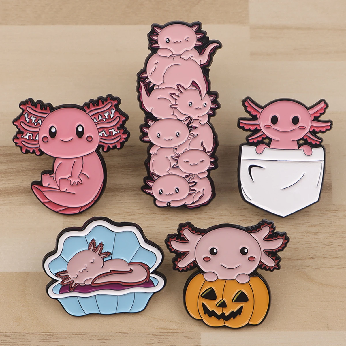 Pink Axolotl Enamel Pin Cartoon Fish Lapel Pins for Backpacks Brooch Pines Clothes Badge Cosplay Accessories Friends Gifts Toys