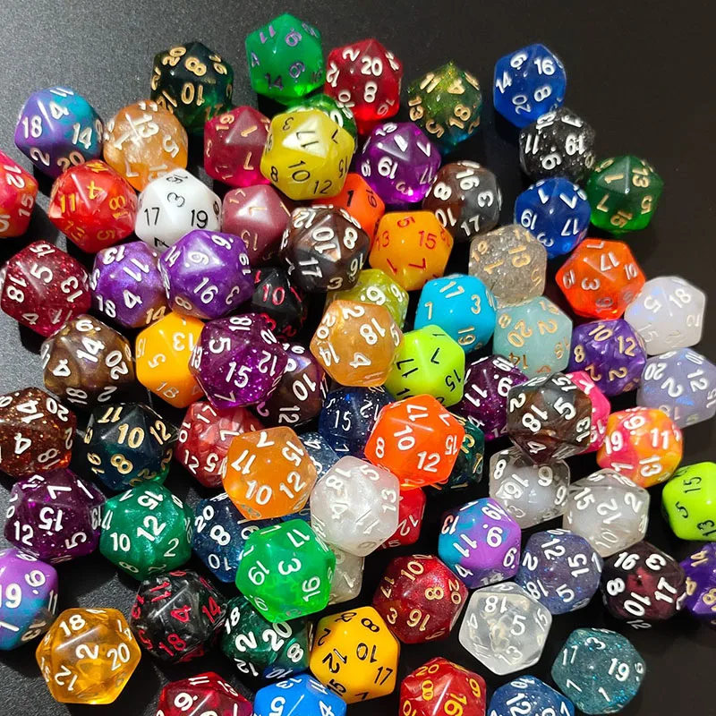 Dados Multicolor transparentes de 10 piezas, colores aleatorios, 20 caras, juego de rompecabezas divertido