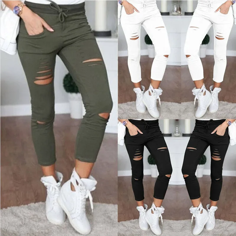 2022 New Ripped Jeans for Women Women Big Size Ripped Trousers Stretch Pencil Pants Leggings Women Jeans