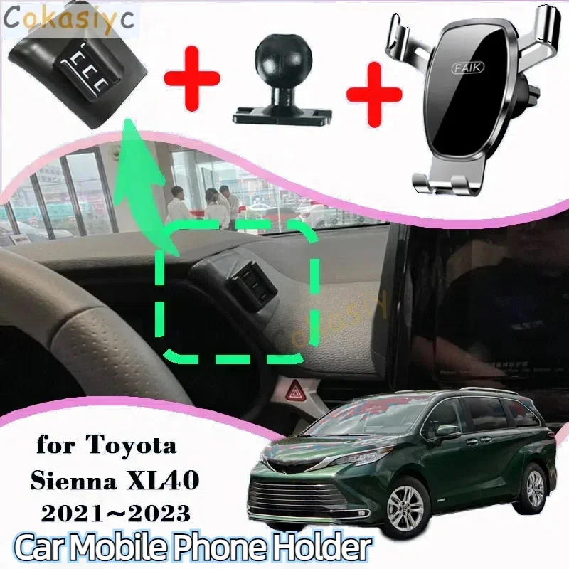 Car Mobile Phone Holder for Toyota Sienna XL40 LE XLE XSE 2021~2023 360 Rotating Car Mount GPS Navigation Stand Accessories