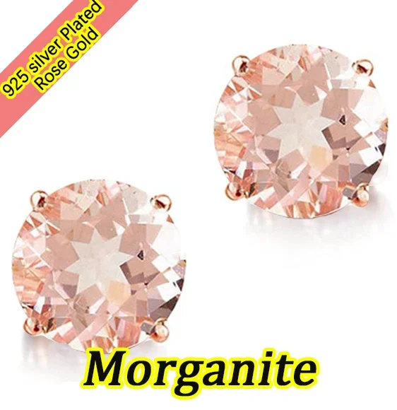 

Серьги-гвоздики с морганитом, роскошные серьги с круглым камнем и кристаллами для женщин, цвет розового золота, свадебные украшения, подарок на день Святого Валентина