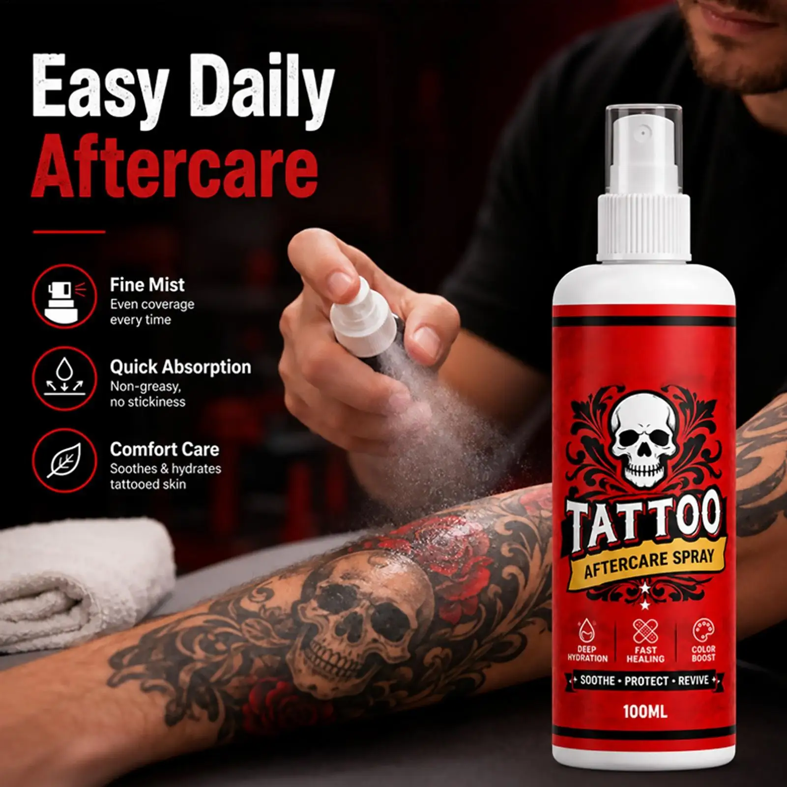100ml Tattoo Aftercare Spray Soothing Moisturizing Body Nourishing Spray Portable bottle perfect for home travel