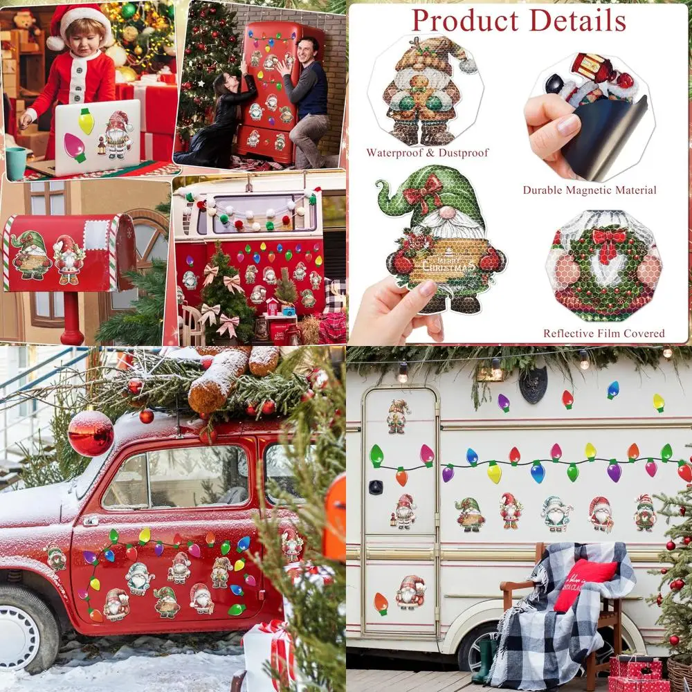 

Светоотражающие рождественские автомобильные магнитные украшения, магнитные рождественские лампы гнома, волшебные наклейки для автомобиля, праздника, холодильника, гаража