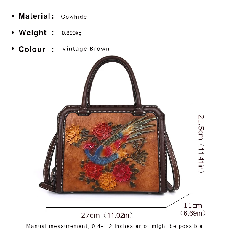 Retro women\'s large capacity handbag, animal and flower prints, brown