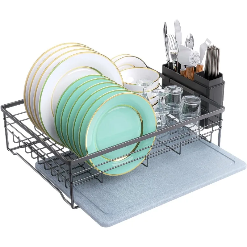 

Dish Drying Rack with Stone Drying Mat, Quick-Drying/Super Sturdy/Space-Saving, Dish Drainers and Dish Rack for Kitchen Counter