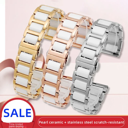 Correa de metal cerámico 12mm 14mm 15mm 16mm 18mm 20mm 22mm banda de cerámica para hombres y mujeres pulsera de oro rosa blanco negro + herramientas