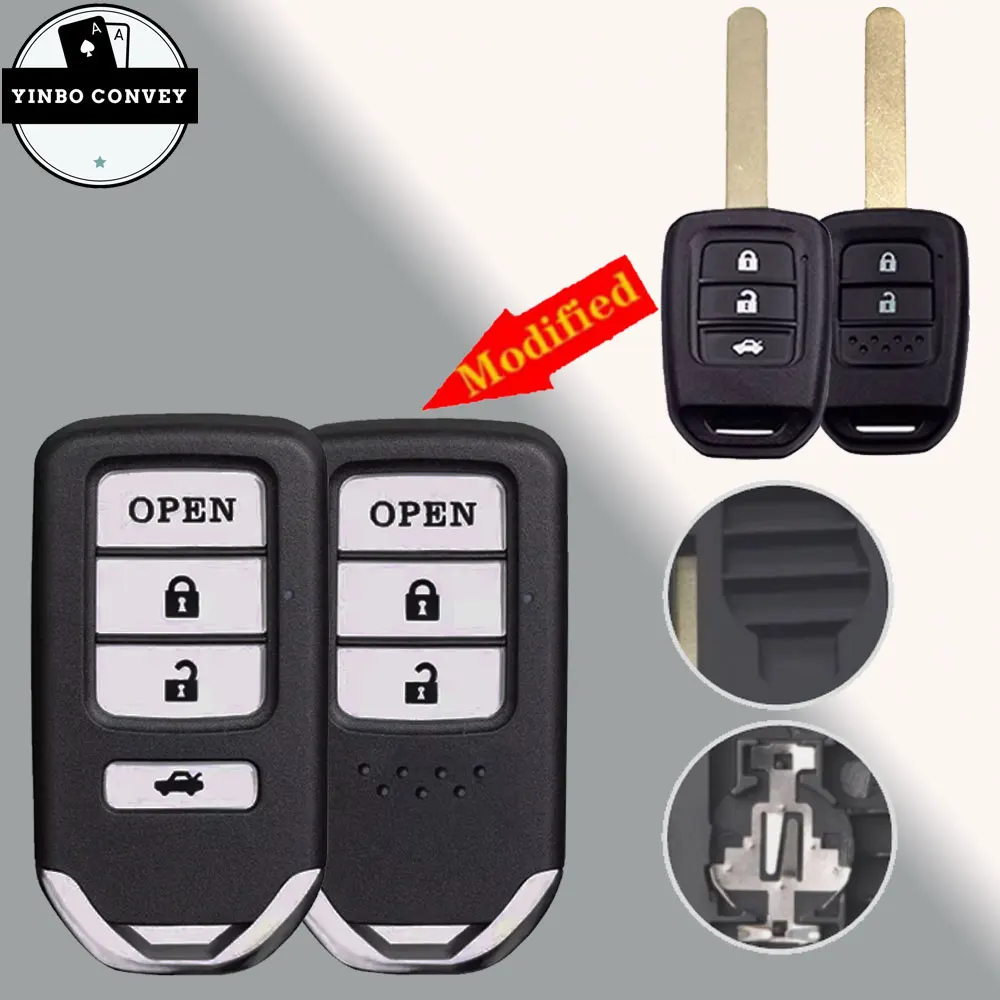 YINBO- 2/3 Buttons Modified Flip Folding Key Case Fob Upgrade Car Remote Key Shell For Honda Accord FIT XRV VEZEL  JAZZ CIVIC