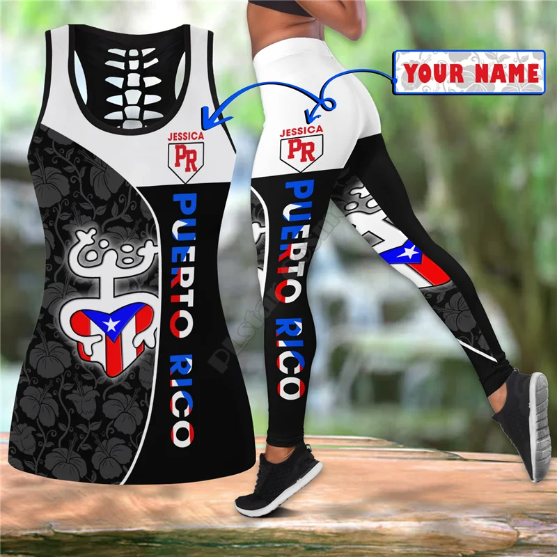 Personalized Name Puerto Rico Coqui Taino 3D Printed Tank Top+Legging Combo Outfit Yoga Fitness Soft Summer Women For Girl