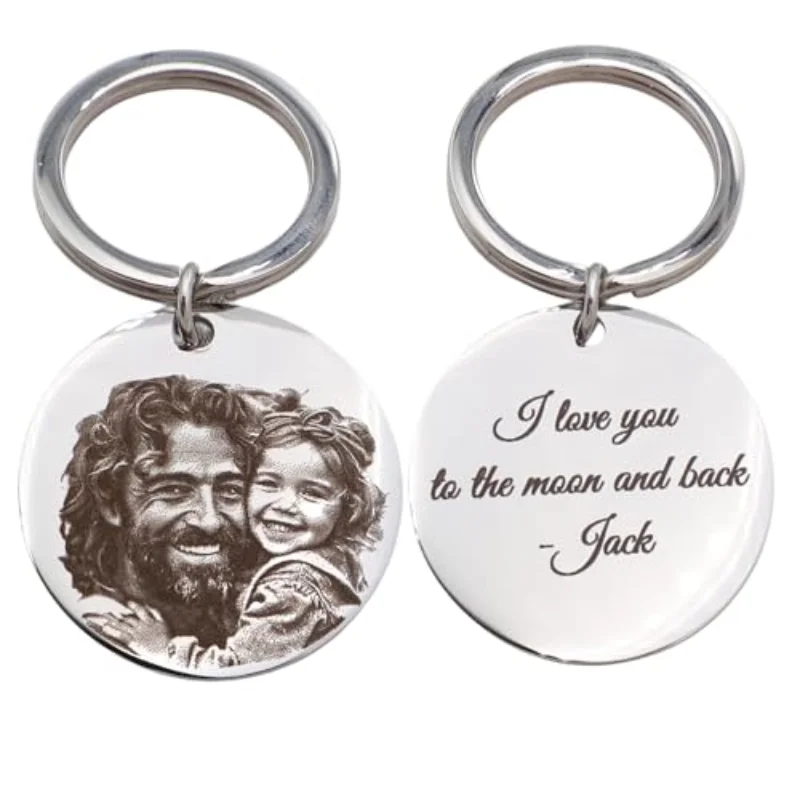 صورة مخصصة محفورة سلسلة مفاتيح من الفولاذ المقاوم للصدأ صورة شخصية محفورة كيرينغ لعشاق هدية عيد الميلاد الفريدة المخصصة