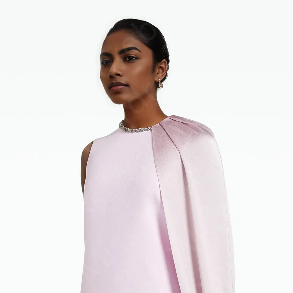 Robe de Soirée Rose Pâle Personnalisée, Tenue de Bal Arabe, à Col Rond, Style Musulman, pour Invités de Mariage, 2024