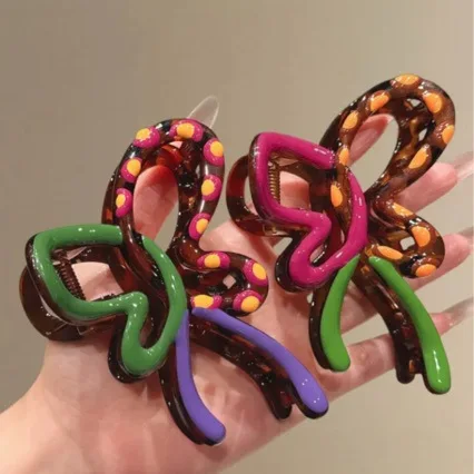 Vintage Schmetterling Große Haarspange für Damen und Mädchen, Französische Ölpunkt-Haarklammer in Rosa und Grün, Haarklammer für Pferdeschwänze, Haaraccessoires