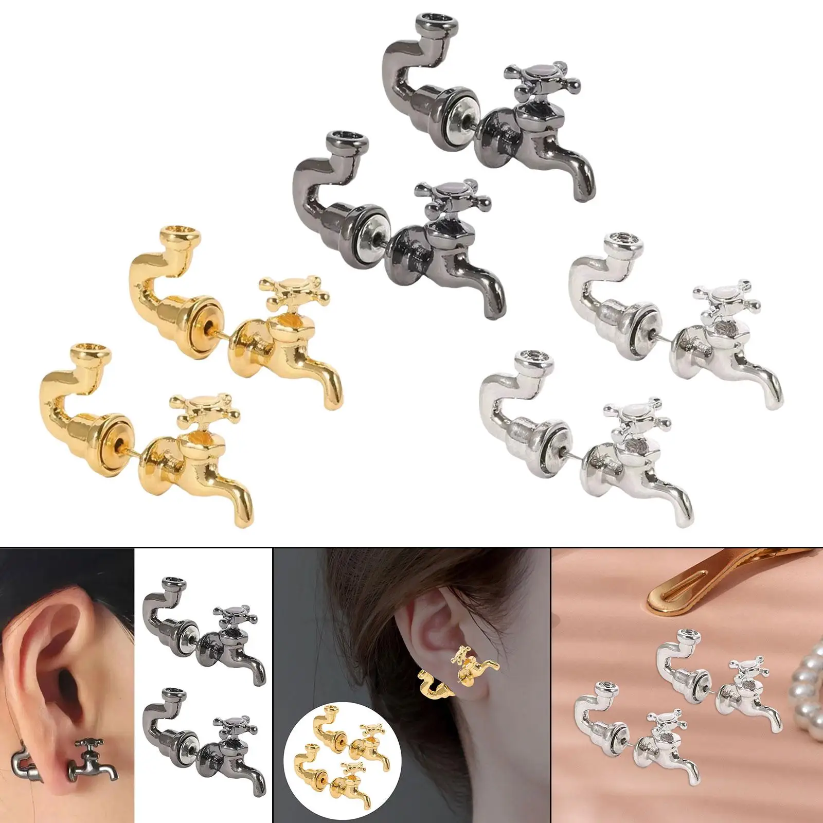 Faucet Stud Earrings Costume Accessories Abstract Funny Punk Front Back Earrings for Club Men Women Girls Anniversary Party