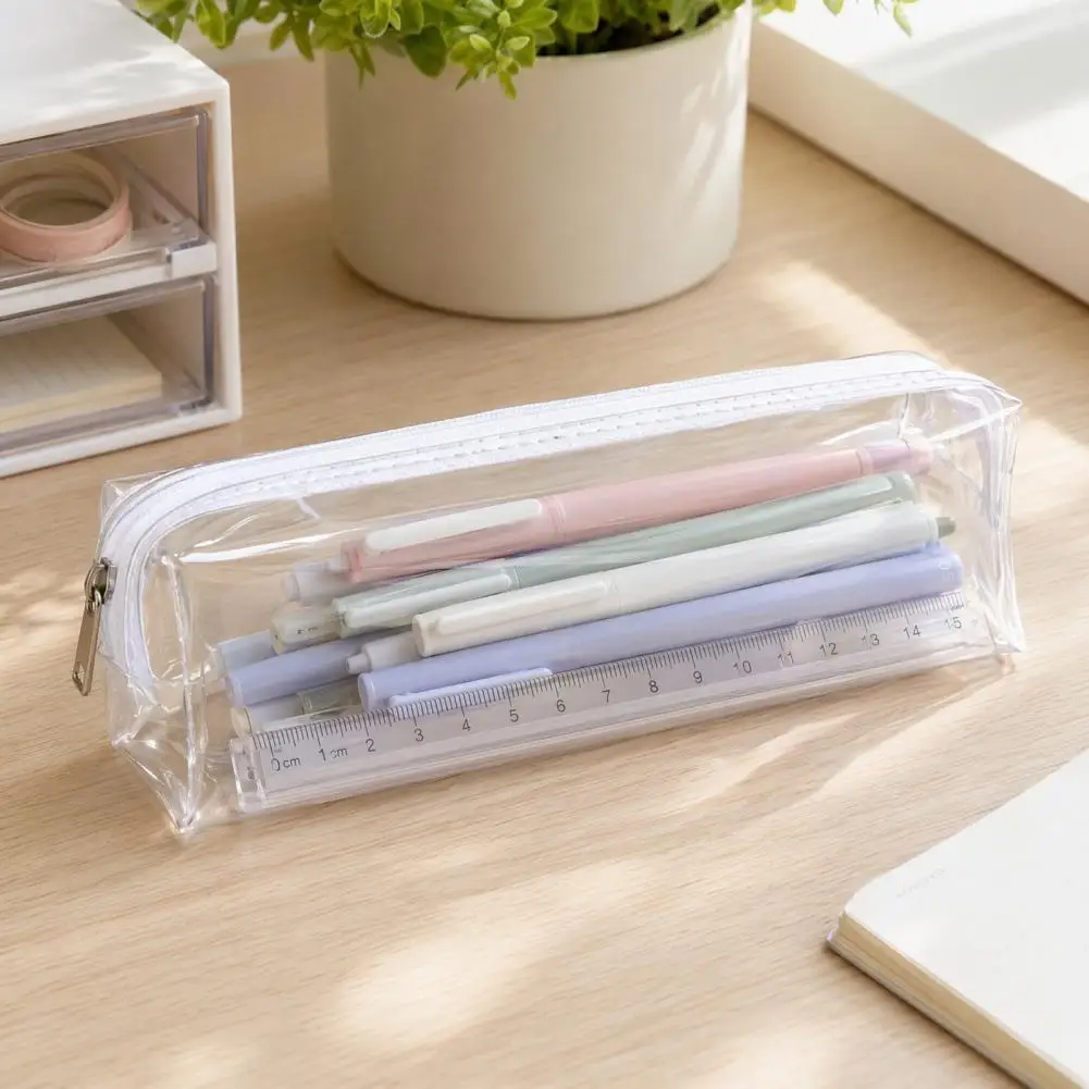 Large Capacity Clear PVC Pencil Case Waterproof Transparent Stationery Bag Exam Pen Pouch School Supplies Zipper Storage Bag